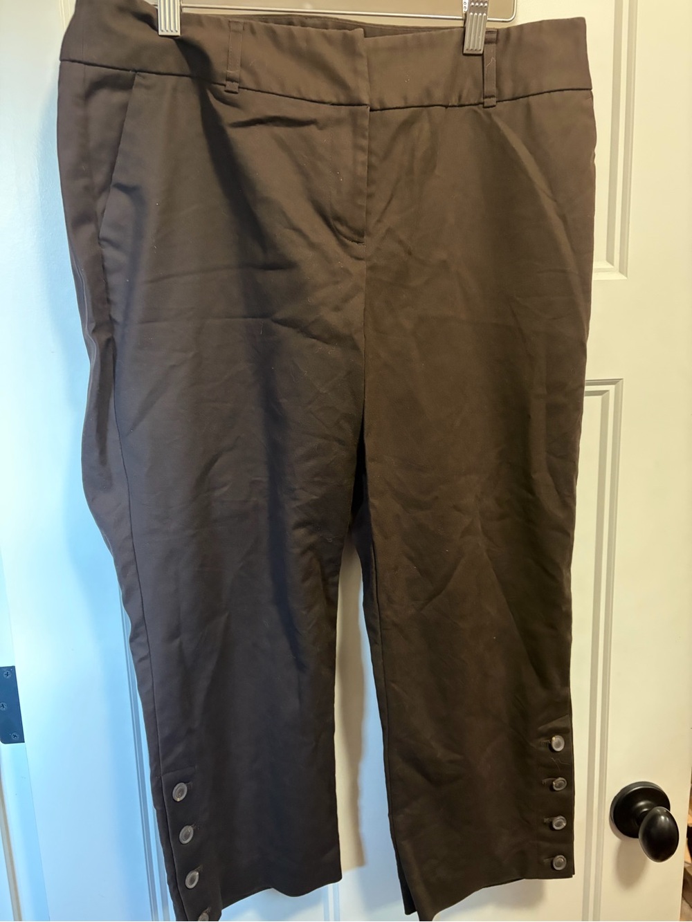 Dana Buchman Dark Brown Cropped Pants with Hem Button Accents